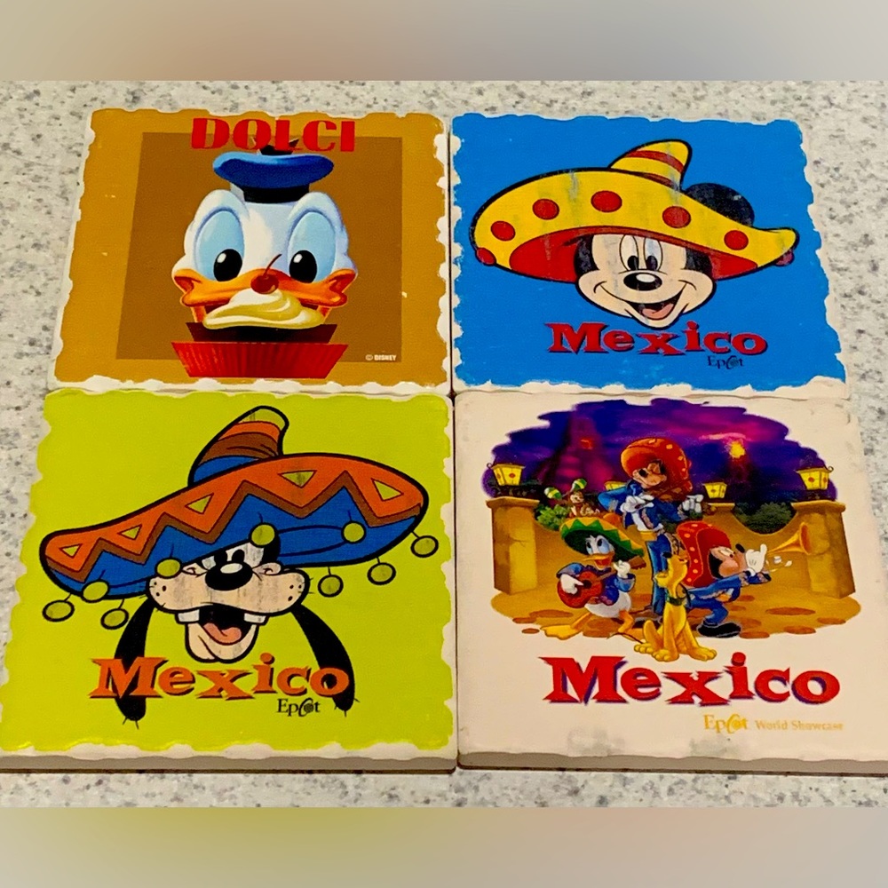 Epcot Disney Parks COASTERS Mexico set w/ goofy, Pluto, Donald Duck & Mi…